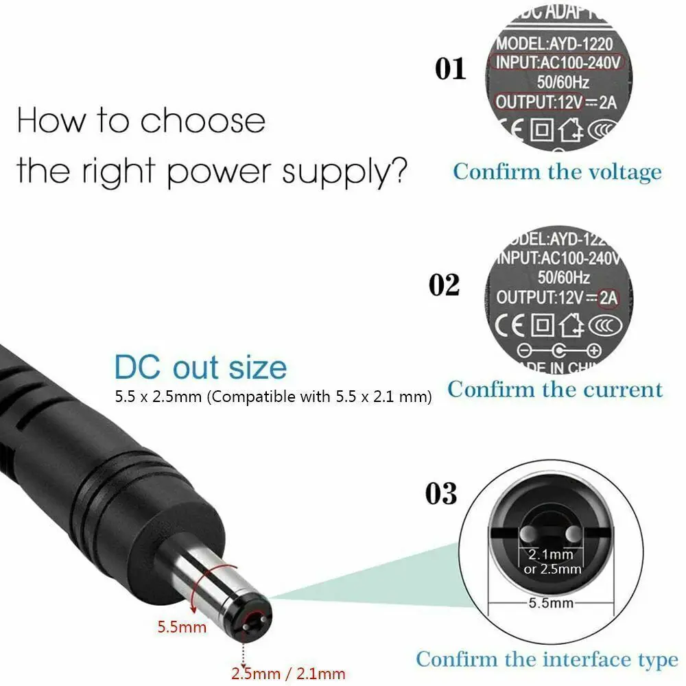 Imagem -02 - Macho Carregador de Alimentação para Câmera Cctv Adaptador ac Transfo Led 12v 2a ac dc 24w eu