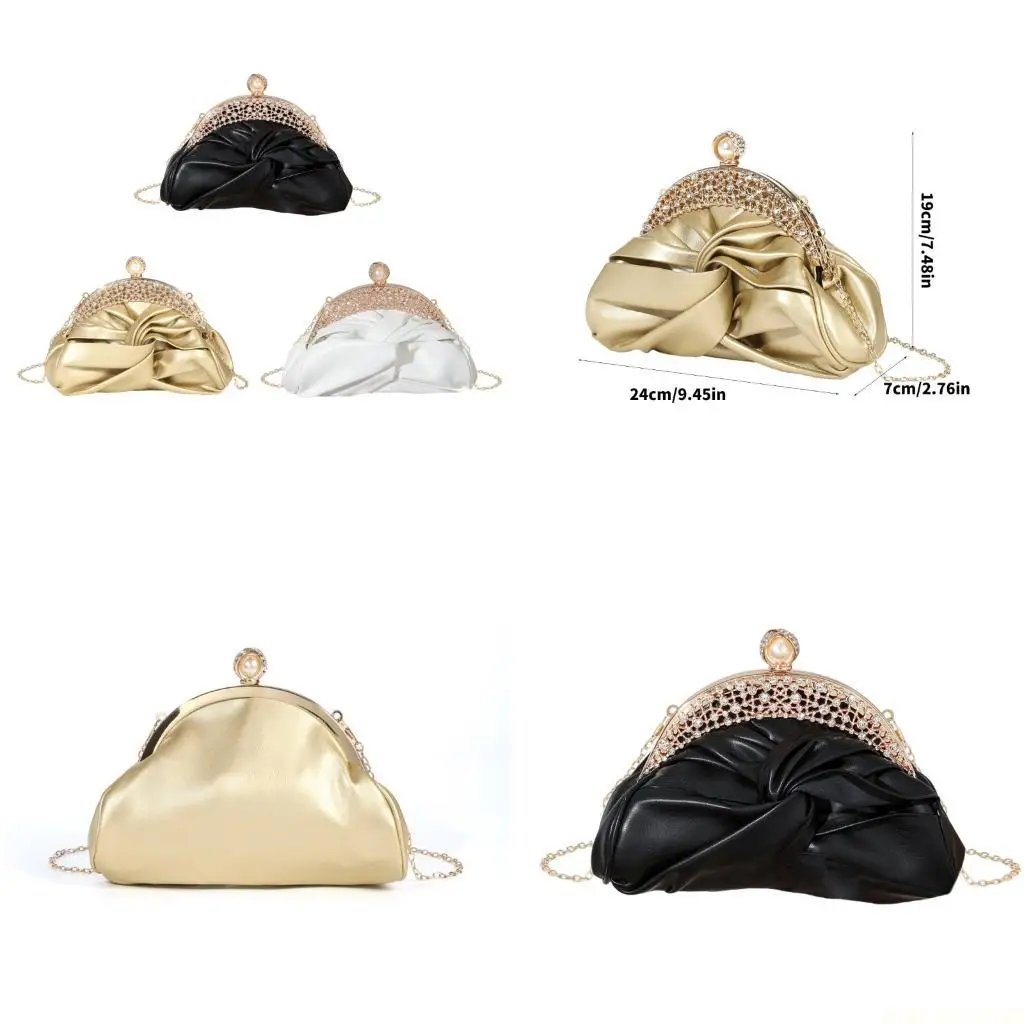 

X90D Clutches Purse for Women Evening Bag Pleated Clutches Bag with Chain for Wedding