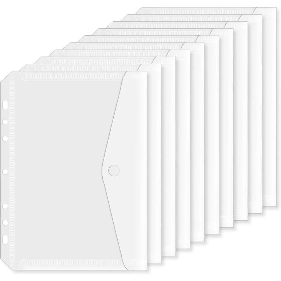 

10 шт. Карманы для папок формата А5 5,5 x 8,5 Ihes Мини-карман для папок с 7 отверстиями Карманные папки для переплета Мини-разделители для переплета Прозрачная папка для переплета