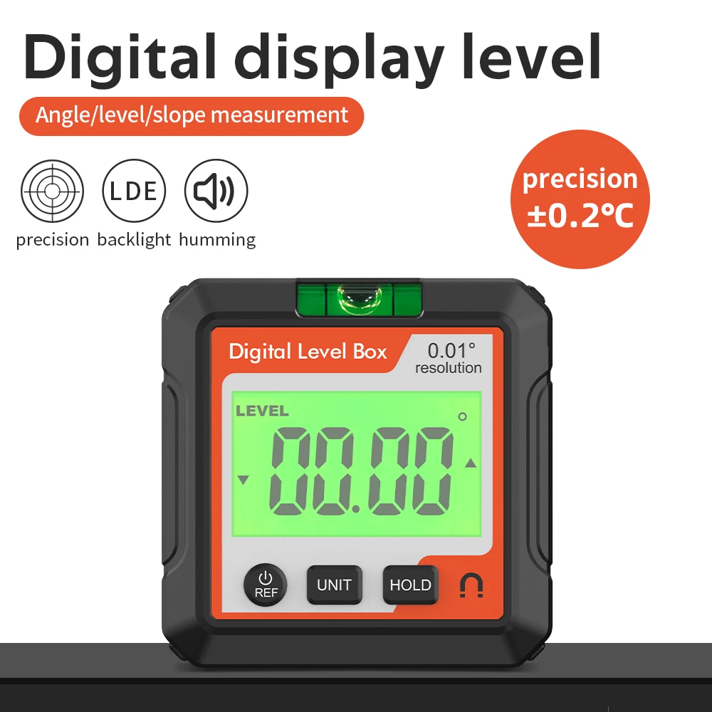Elektronischer Winkelmesser, digitaler Neigungsmesser, 0–360, digitale Schrägbox, IP65, wasserdicht, Winkelmesser, Magnete, Basis, Messwerkzeug