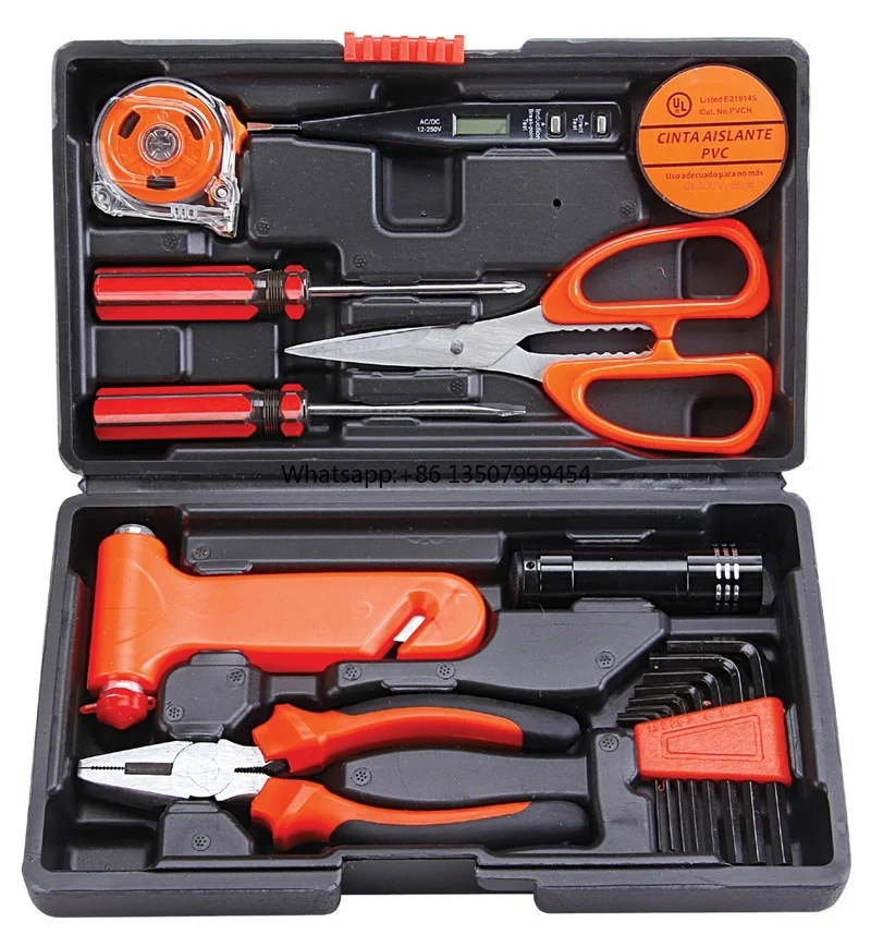 

18-Piece Emergency Car Safety Tool Kit Set Box Combination Tool Set for Car Outdoor Automotive Hardware Cases and Bags