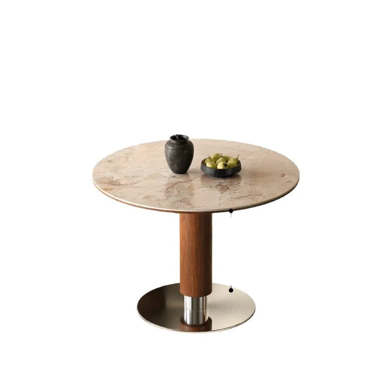 

Medieval solid wood rock slab round dining table round travertine small apartment small round table