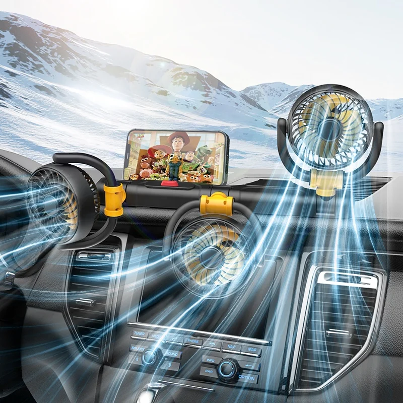 

New Design USB Car Fan Triple Heads Car Fans 12V 24V 360 Rotatable for Truck SUV Sedan Interior Accessories Strong Wind Car Fan