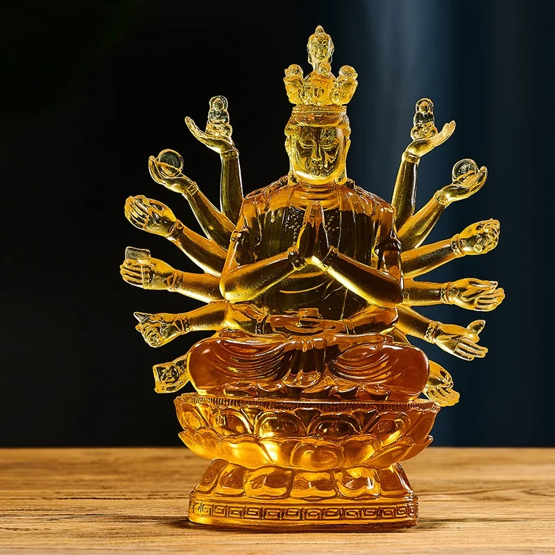 

Liuli Thousand Handed Guanyin Tantric Buddha Statue Ornament Home Desktop Decoration Resin Crafts