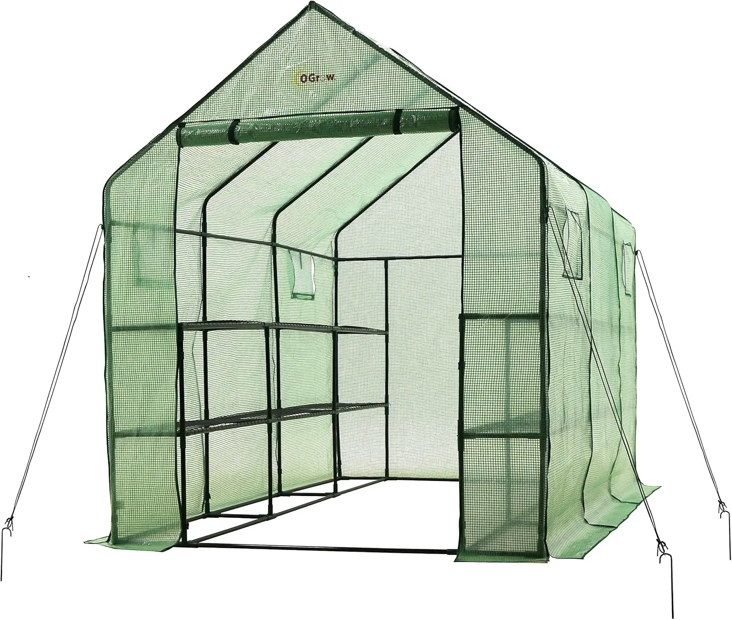 Ogrow Machrus Greenhouse Kit For Outside- Portable Walk In Large Greenhouse For Outdoor & Indoor- 2 Tier 12 Shelves Green