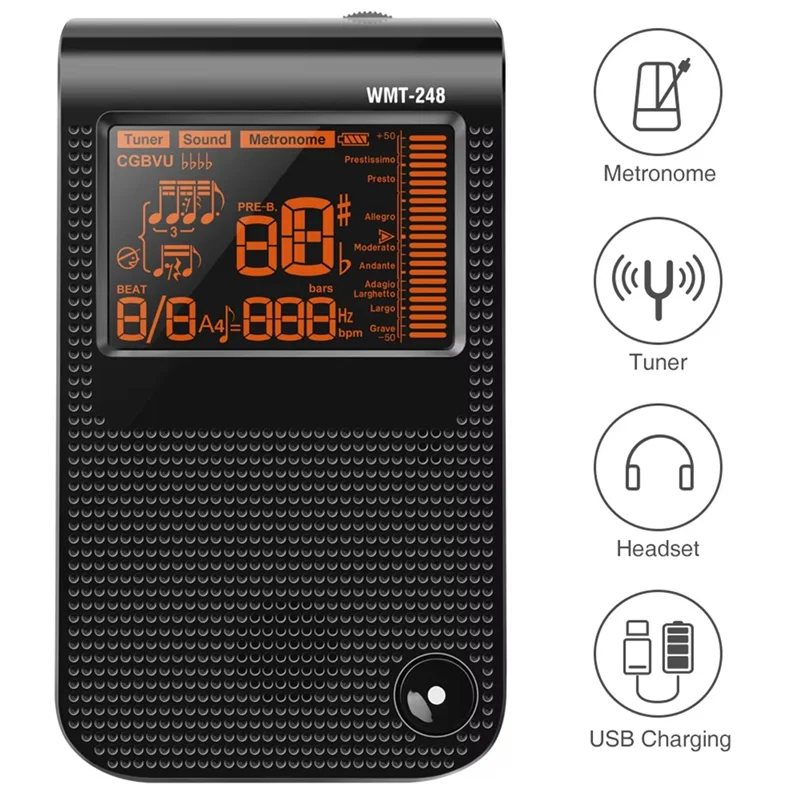 

A06F-WMT-248 Цифровой тюнер 3 в 1 для гитарного зажима на метроном, генераторе тонов, светодиодный дисплей