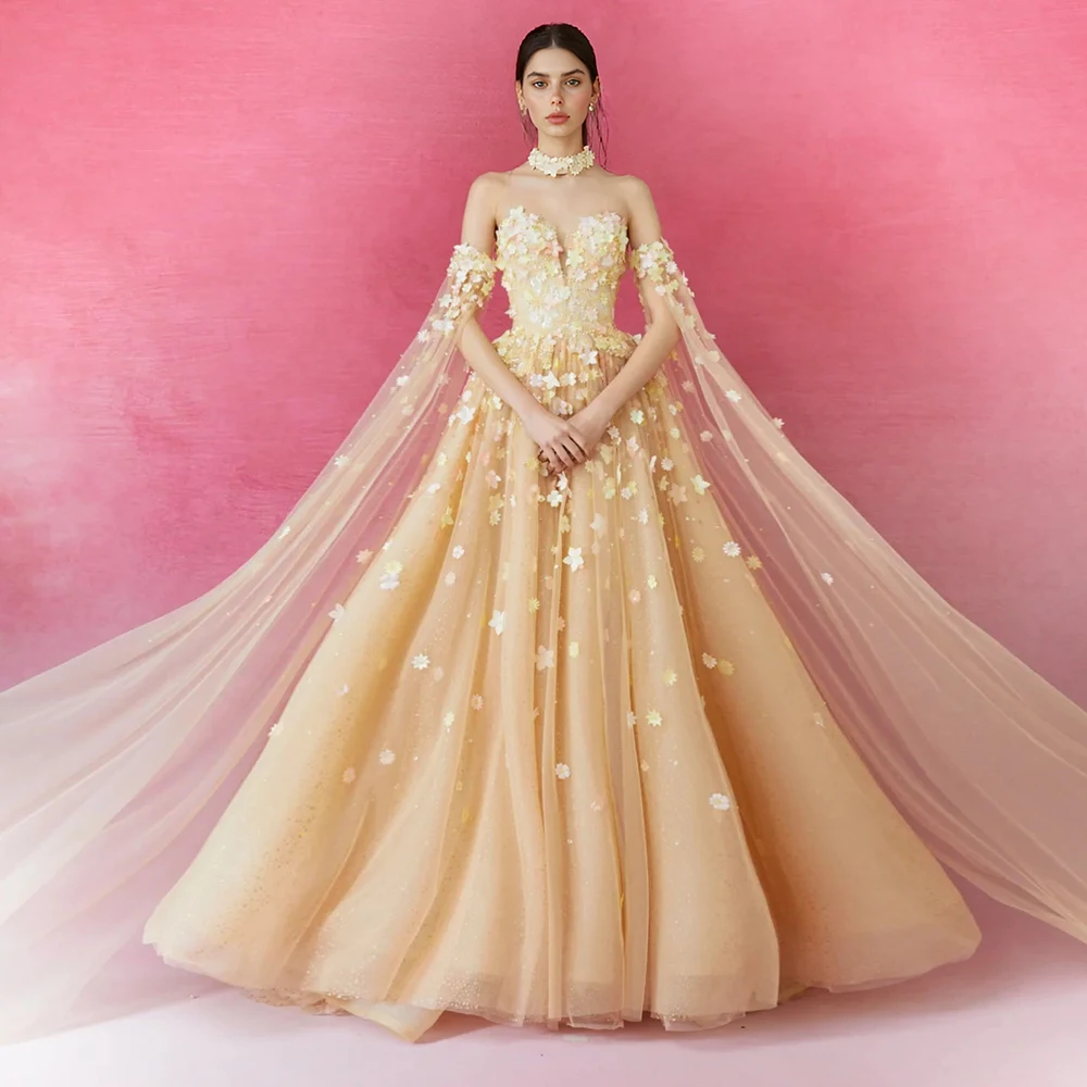 

Свадебные платья с открытыми плечами и вечерние платья для выпускного вечера с цветочной аппликацией для особых случаев Платье невесты для фотосессии