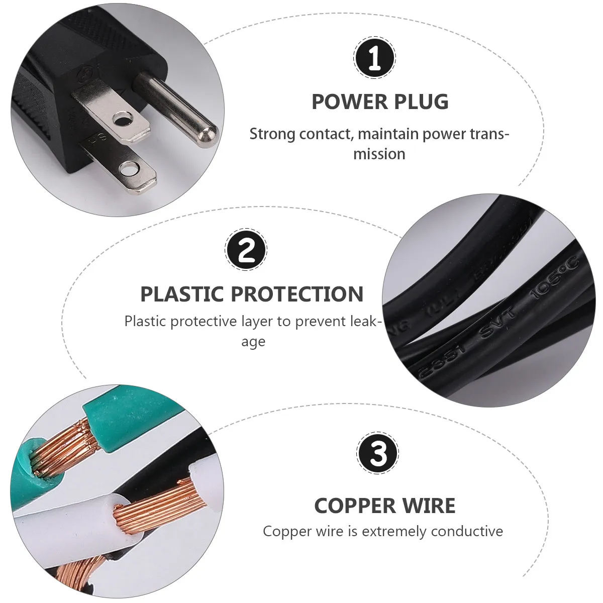 2Pcs 3-Prong Power Cable 1.5m Certified Plug Cable for Pc Monitor Printer Display Machine Cord