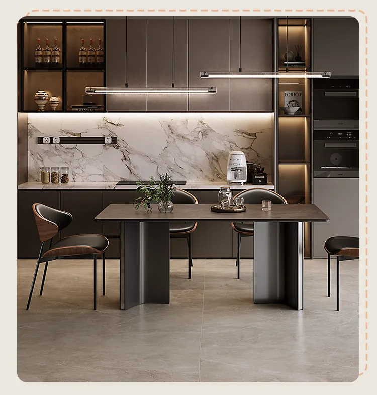 Slate dining table modern simple household metal rectangular dining table dining chair combination