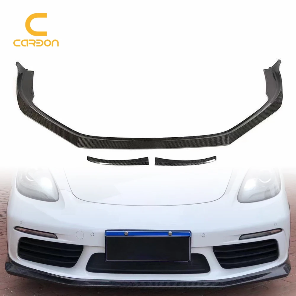 For Porsche 718 Car Front Lip and Splitter Carbon Fiber Car Front Bumper Chin Lip Spoiler Body Kit cars accessories