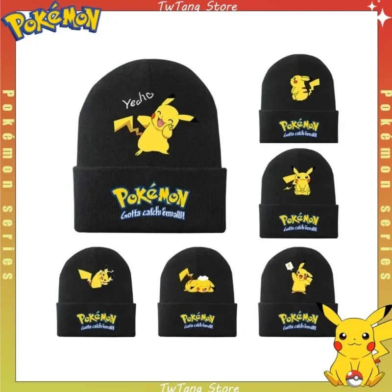 Baokemeng Pikachu Wool Hat Cartoon Knitting Cute Cartoon Poké Mon Printed Fisherman's Hat Outdoor Warm Line Hat Student Hat Gift