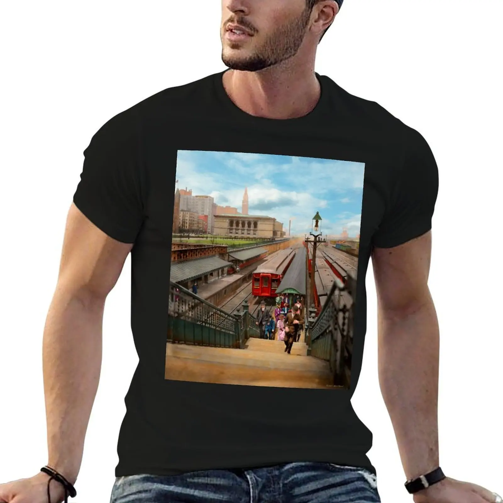 City - Chicago - The Van Buren Street Station 1907 T-Shirt vintage anime shirt tops big and tall t shirts for men