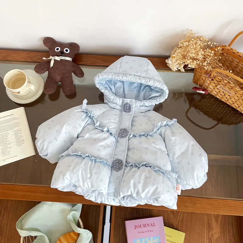 

New Winter Toddler Girls Down Jacket Hooded Thicken Warm Kids Baby Girls Down Coat Flower Button Infant Girls Parkas Coat