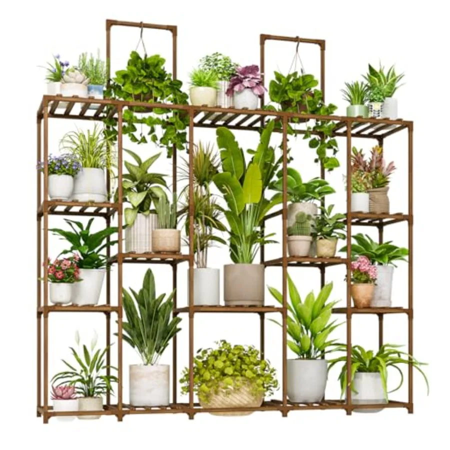 

Plant Shelf Plant Stand Indoor 62.2" Outdoor Plant Holder Wood for Multiple Plants Hanging Plant Rack for Living Room Garden Ba