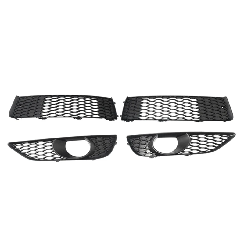 4Pcs Front Bumper Lower Upper Mesh Grille Fog Light Grill Bezel Cover for Audi Q7 S-Line N/S 2009-2014 4L0807697B 4L0807675C