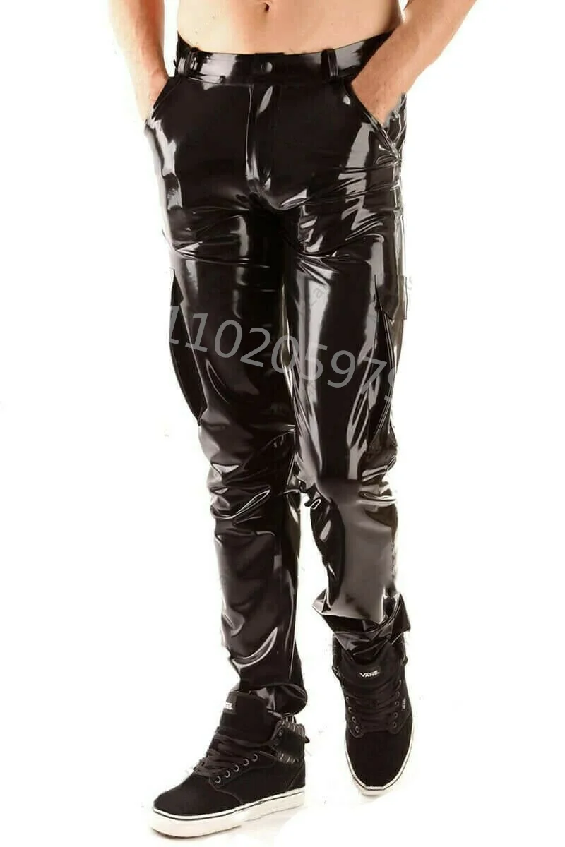 

Handmade Men's Latex Leggings Latex Jeans cargo Overalls Pants Trousers with pocket crotch zip custom made