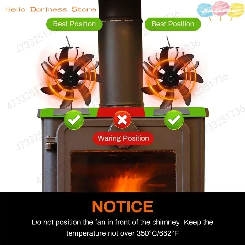 مروحة موقد تعمل بالطاقة الحرارية ، موقد خشبي ، مروحة صديقة للبيئة ، هادئة ، منزل ، شتاء ، دافئ ، فعال ، توزيع ، 7 شفرات