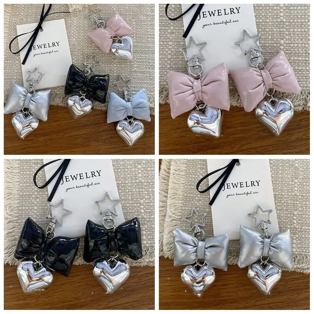 

Phone Charms Pendant Pu Leathe Bow Keychain Silver Star Heart Phone Chains Fashion Keyring Bowknot Bag Pendant Women Girls