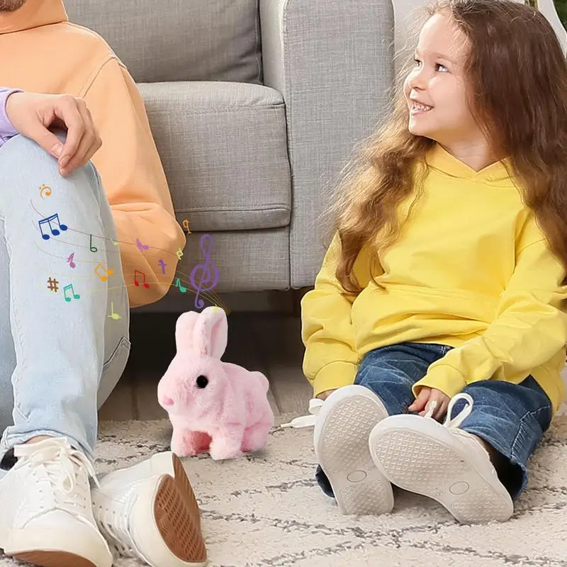 Conejiente de peluche de conejito de juguete electrónico realista, animales de peluche que saltan, nariz, orejas de movimiento, figuras de peluche interactivas para
