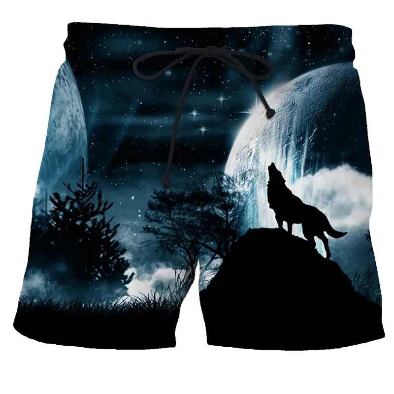 Calções de praia Wolf Animal masculino, musculação sexy, calça quick dry, Harajuku, fitness, tábua, surf, casual, ginásio, moda