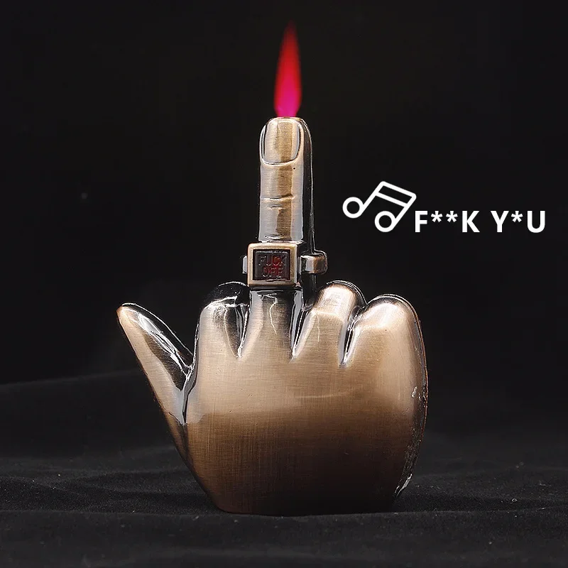 

Funny Middle Finger Torch Lighter with Fuk You Voice Windproof Jet Flame Lighters Smoking Accessories Refillable Butane Lighter