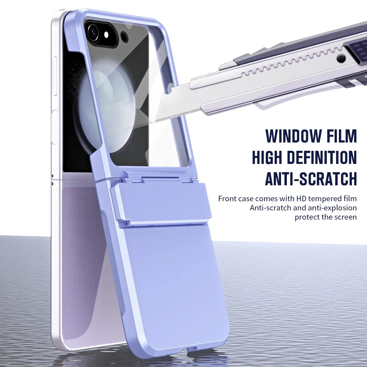 Front Screen Tempered Film All-around Protection Anti-Shock Cover for Samsung Galaxy Z Flip 5 4 3 5G Solid Color Hinges Case