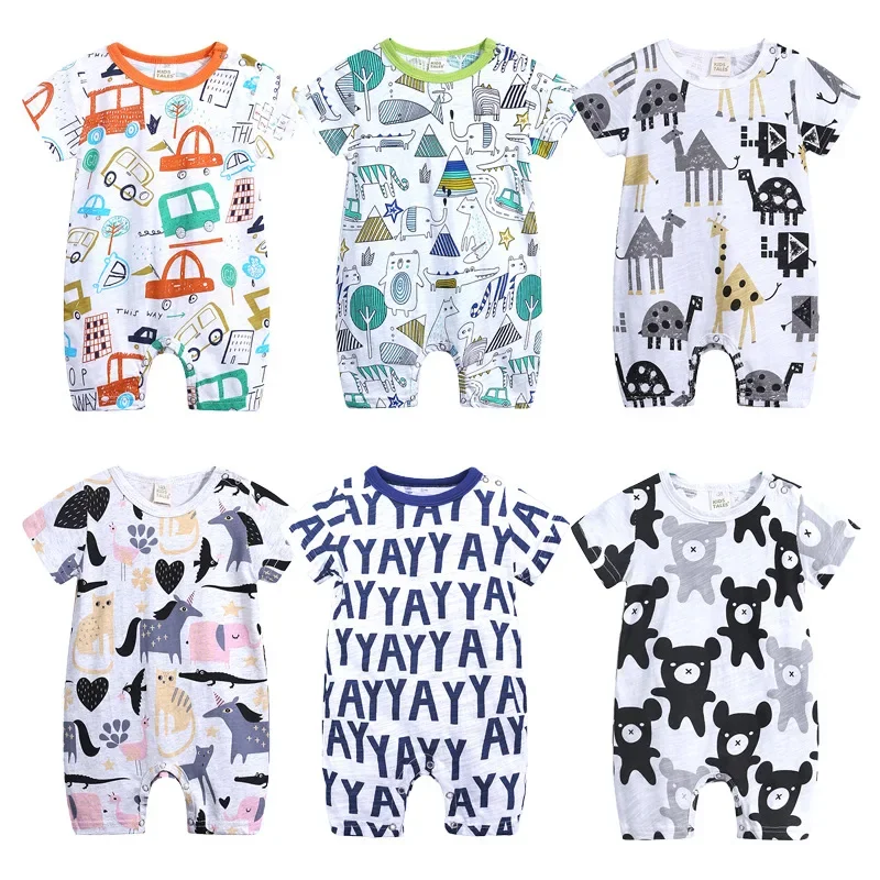 

Summer Newborn Baby Jumpsuits Cotton Toddler Kids Baby Boys Girl Short Sleeve Cartoon Animal Print Romper Fashion Infant Clothes