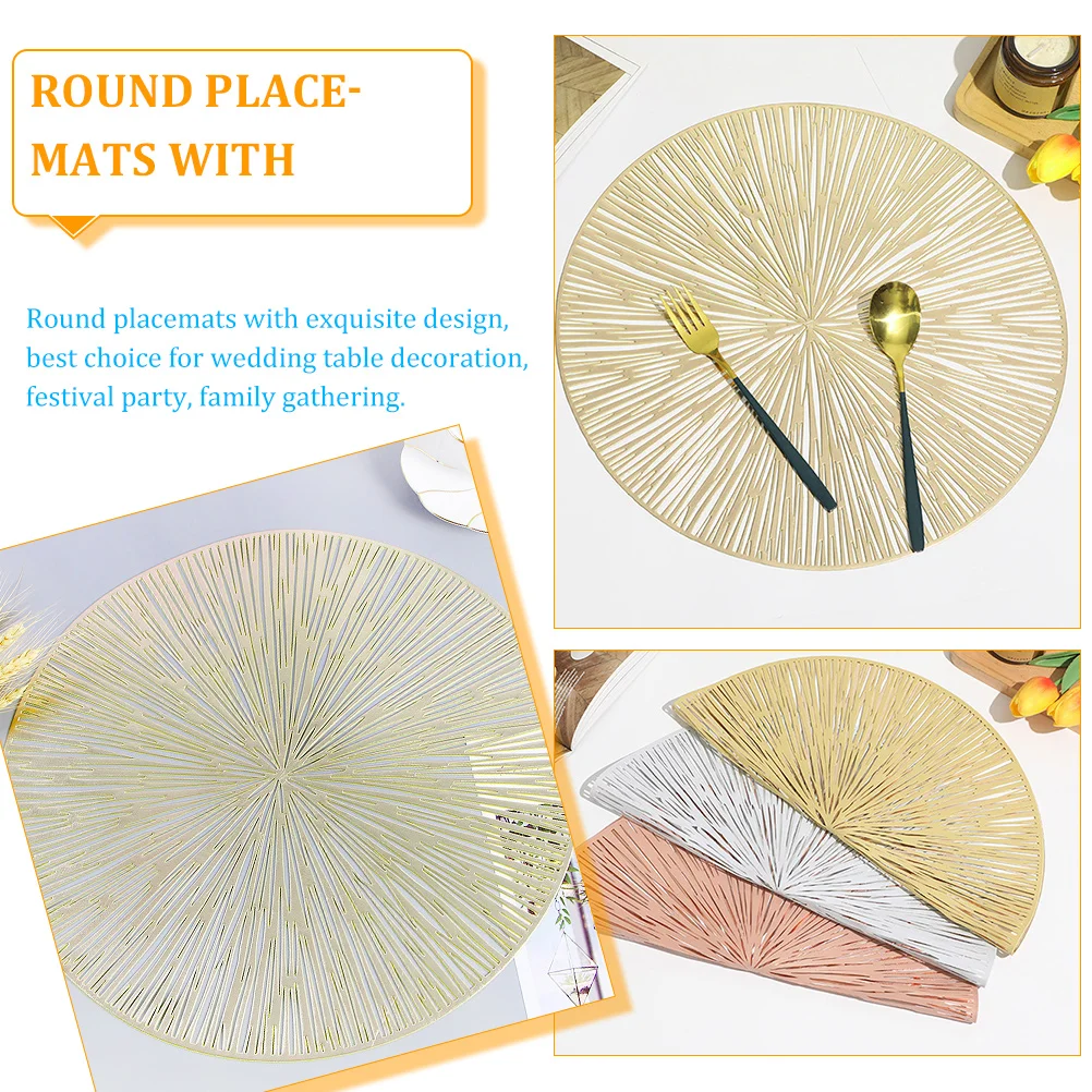 

2pcs Heat Resistant Placemats Round Cutout PVC Modern Kitchen Dining Table Mats Washable Reusable Insulating Pad