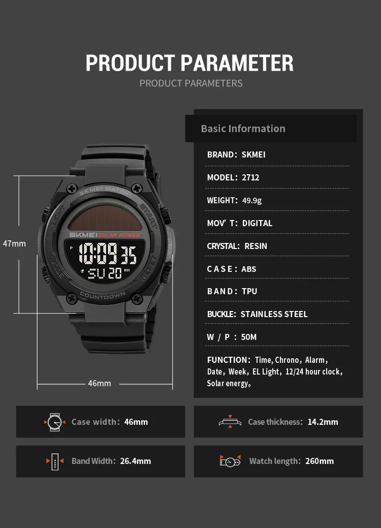 Skmei 2712 Men's Solar-Powered Digital Sports Watch