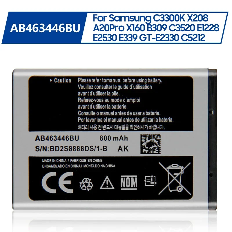 

Replacement Battery AB463446BU AB043446BE AB043446BE For Samsung C3300K X208 GT-C3520 GT-E2530 GT-E2330 X160 B309 F299 E339