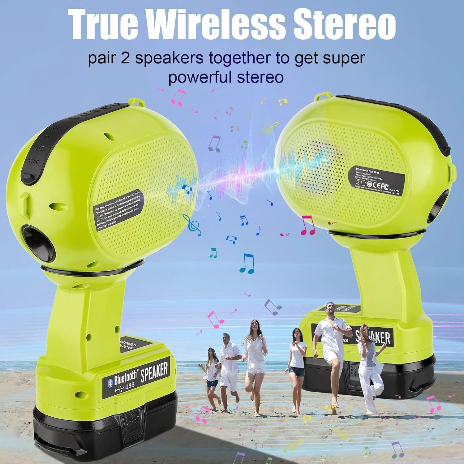 

Cordless Bluetooth Speaker Compatible with Ryobi 18V Battery with LED Light USB-A/C Charging TWS Paring BT5.3 AUX TF for Jobsite