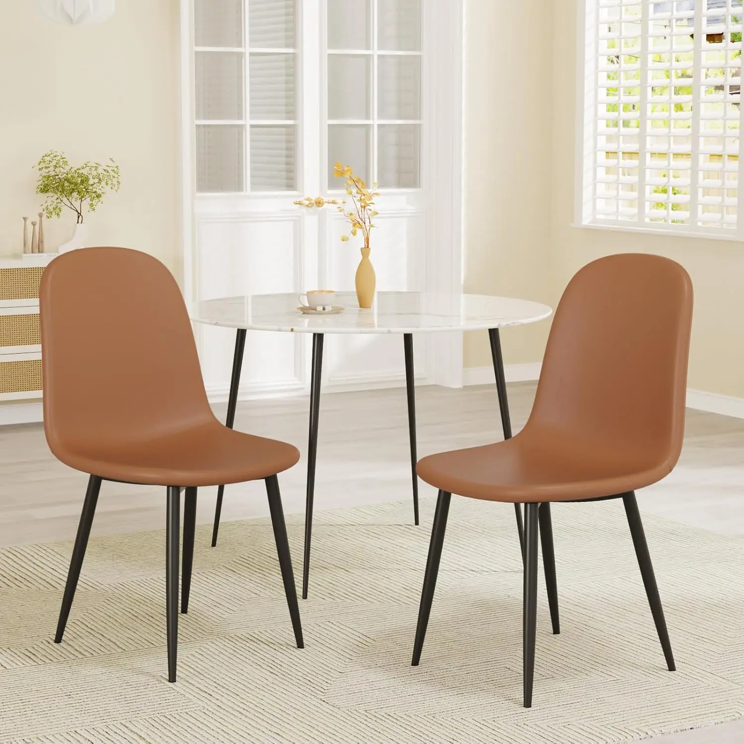 Dining Chairs Set of 2 Kitchen Chair with Metal Legs Reading Seating for Dining Room Living Room Cafe Meeting Room Orange