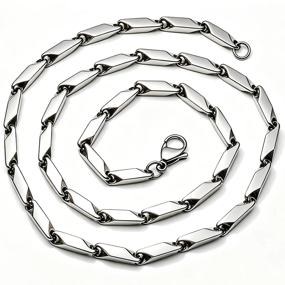 HNSP 316L Stainless Steel Men Necklace Bamboo Rice Bead Chain Silver Color Waterproof Simple Link Chain For Men Women Jewelry