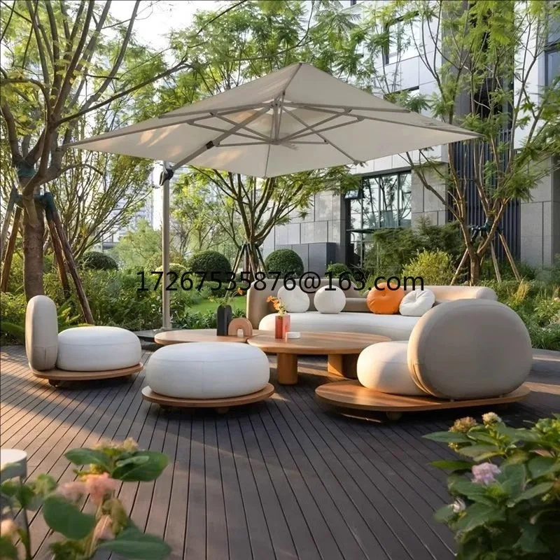 

Outdoor courtyard teak leisure sofa garden villa terrace preservative solid wood combination creative round furniture