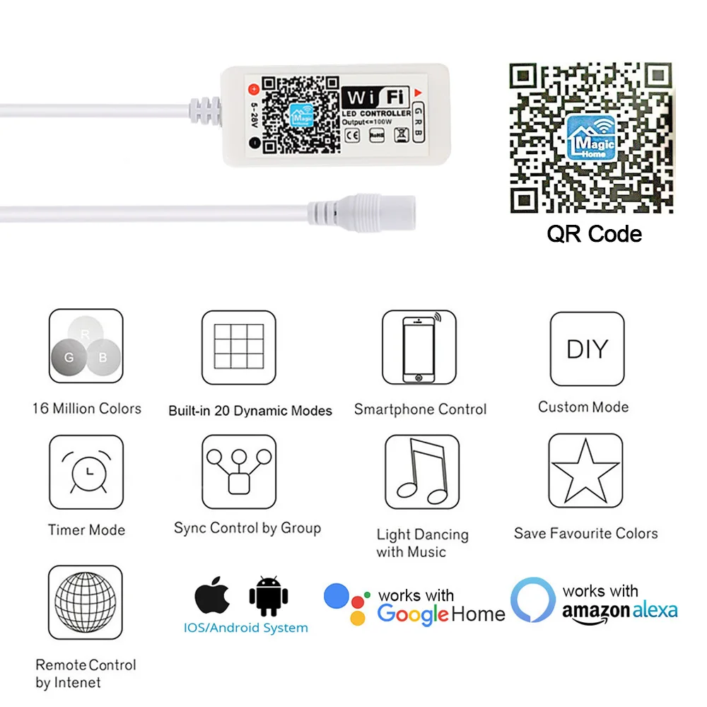 Kontroler do sterowania dirtem 5V 12V 24V dogrywka do sterowania aplikacja na Android i Ios Google magiczny dom Rgb Wifi pasek Led Bluetooth