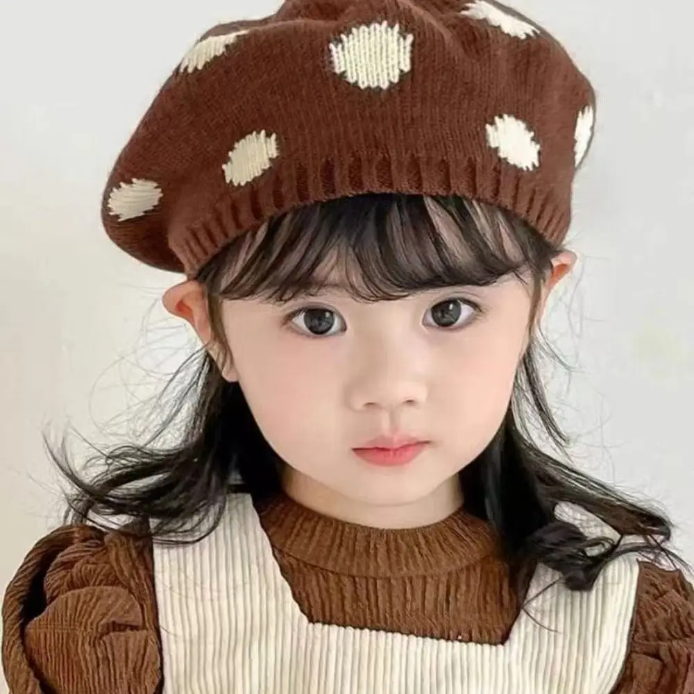 Colorful Polka Dot Beret Round Shape Stretchy Fabric Knitted Beret Casual Warm Wind Resistant Knit Children Cap Photo Prop