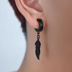 1Pcs Vintage Minimalist Stud Earrings for Teens Ear No Piercing Earrings Women Men Fake Pierced Feather Pendant Earrings Jewelry