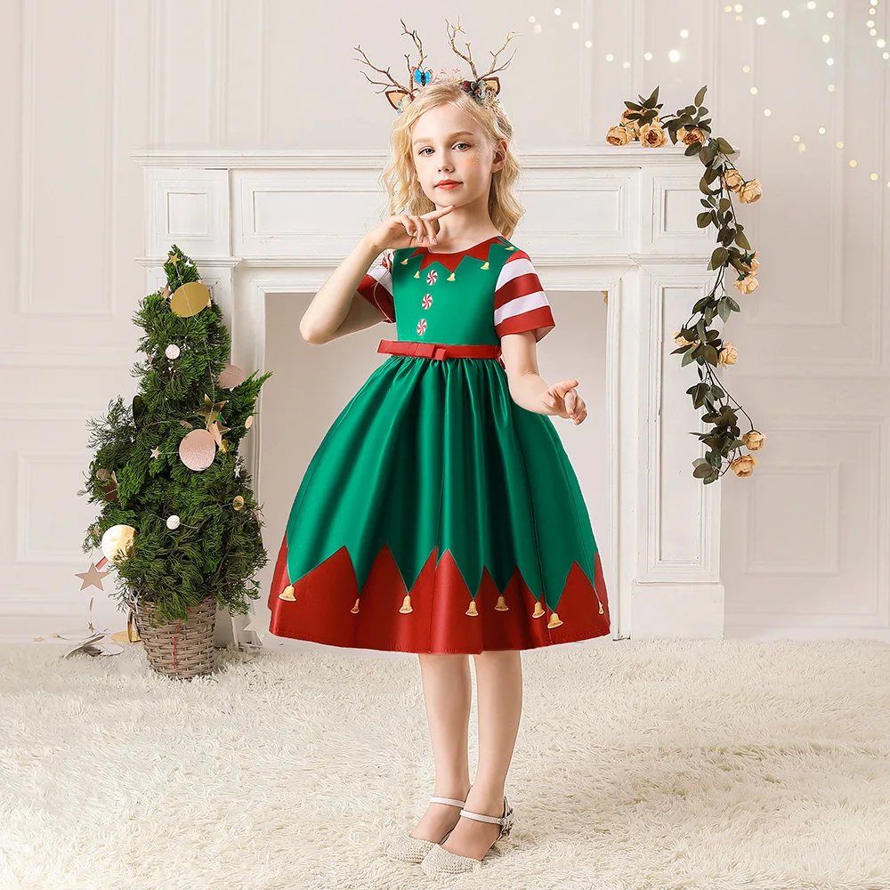 New children's printed princess Christmas show dress