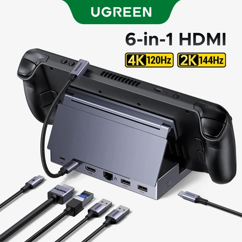 UGREEN USB C HUB Steam Deck Docking Station 6 em 1 Tipo-C para 4K120Hz HDMI 5Gbps USB-A/C PD100W 1000Mbps RJ45 para ROG Ally Legion