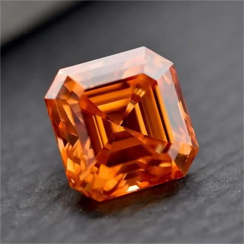 Moissanit-Stein, Asscher-Schliff, orangefarbener Farbton, VVS1, für DIY-Ringe, Halsketten und Ohrringe, Hauptmaterialien, bestandenem Diamanttester-Zertifikat – Detail 3