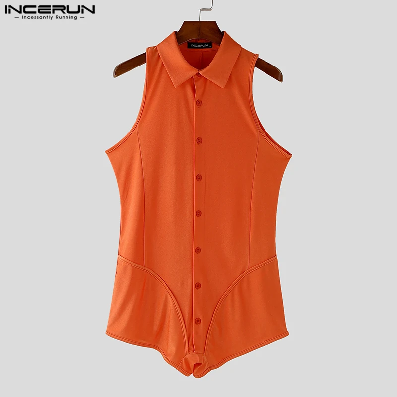 Incerun 2024 estilo americano moda macacão dos homens apertado sólido triângulo sem mangas bodysuit sexy casual masculino confortável homewear