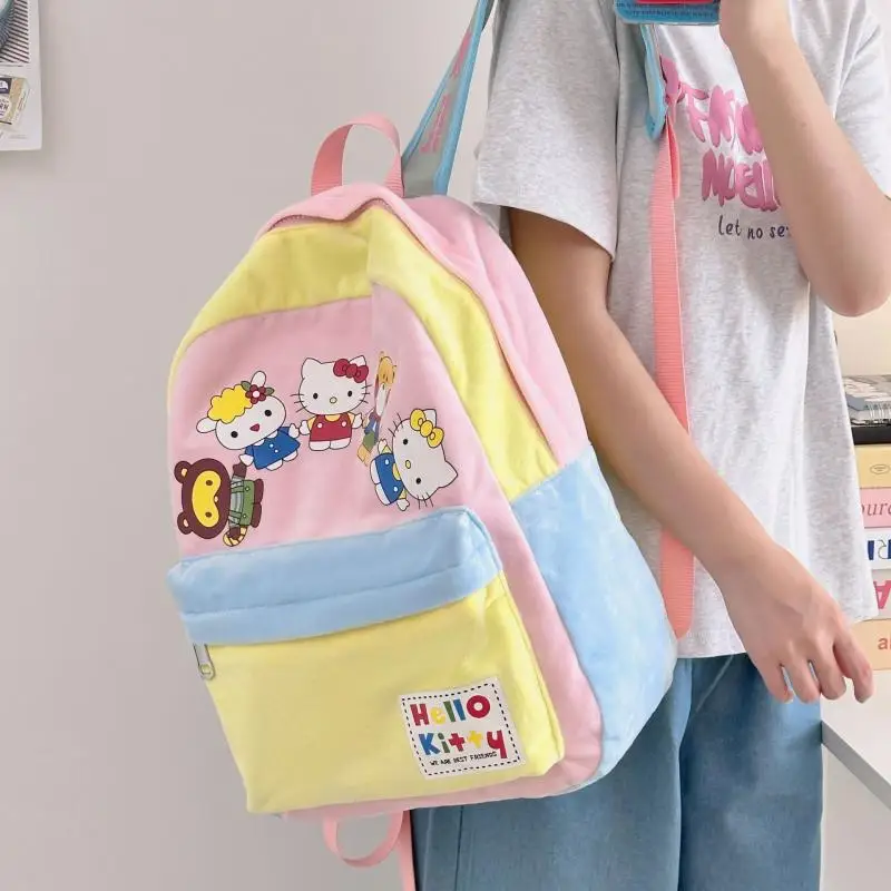 Sanrio KT kawaii Anime Cartoon Backpack Warterproof Nylon Women School Bag For Teenager Travel Rucksack Book Bag Shoulder Bag