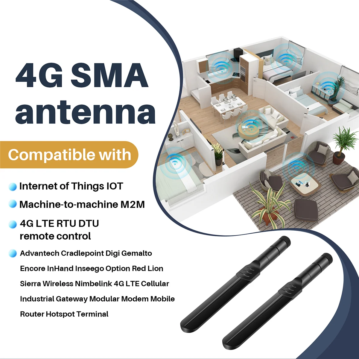 Antena ABQR 4G LTE 8DBi SMA Wtyk Antena (2 sztuki) Kompatybilna z Routerem 4G LTE Gateway Domowy Telefon Hotspot Modem Router