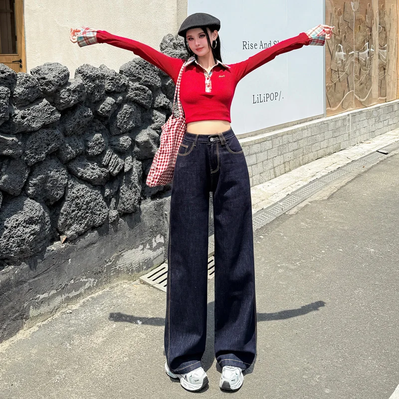 

Y2K Прямые джинсы с высокой талией, женская одежда, повседневные удобные свободные широкие брюки, джинсовые брюки, джинсы Y2k