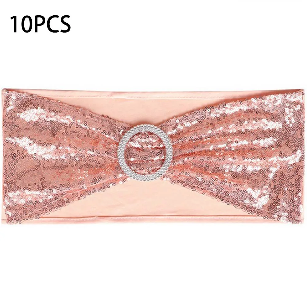 

10pcs Elastic Sequin Chair Back Wedding Banquet Chair Bow For Chair Covers Sash Birthday Party Hotel Show Decoration Wholesale