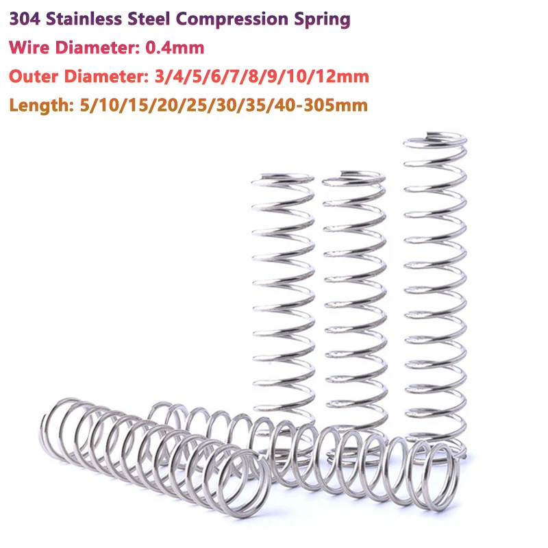 

Wire Diameter 0.4mm 304 Stainless Steel Compression Spring Return Spring OD 3/4/5/6/7/8/9/10/12mm Length 5 10 15 20 25 30-305mm