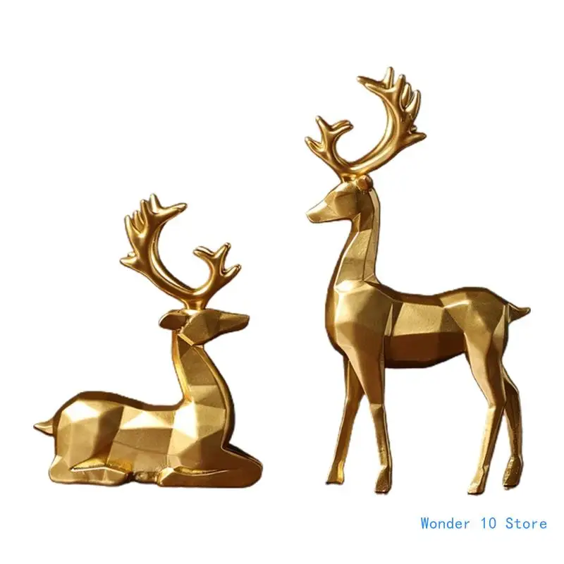 

Reindeer Figurines Set of 2 Resin Sitting and Standing Deer Statue Decorations for Bedroom Deers Christmas Ornaments