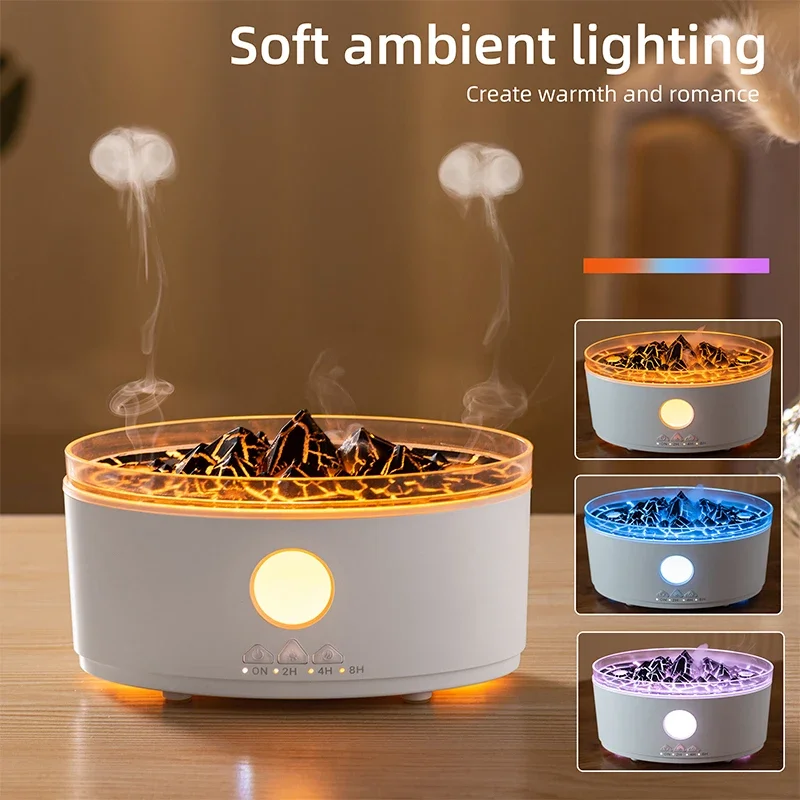 Multi Color Humidifier Aromatherapy Volcano Flame Lamp Timer Ultrasonic Essential Oil Diffuser Suitable For Home Yoga Office