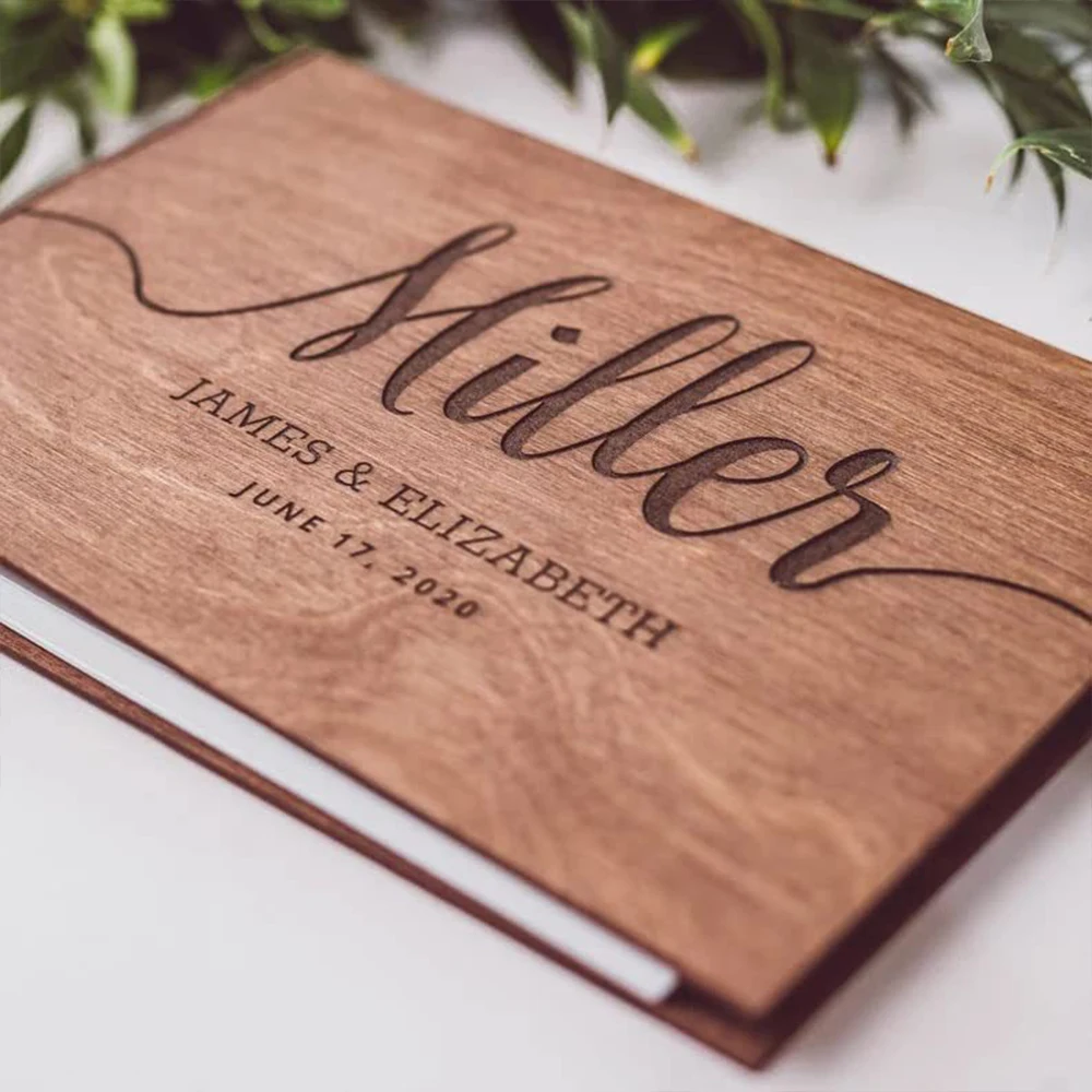 

Personalized Wedding Guestbook Custom Name and Date Laser Engraved Guest Book Rustic Wooden Signing Book for Weddings Supplies