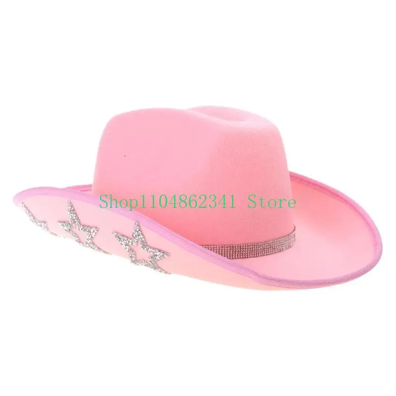 652F Curved Brim Cowboy Hat with Star Pattern for Christmas Banquet Party Cowgirls Hat for Adult Taking Photo